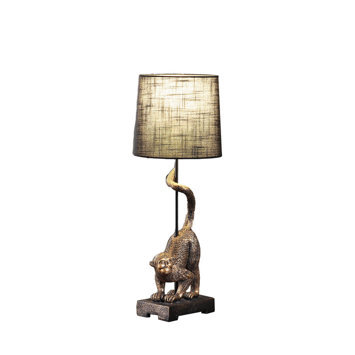 Monkey Table Lamp With Black Drum Shade - Antiqued Gold