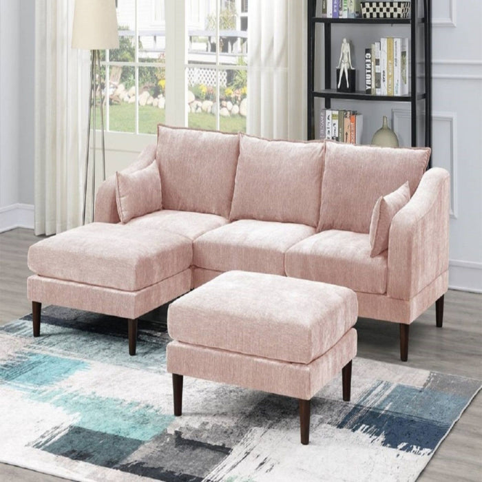 Modular L-Sectional Set With Ottomans - Pink Home Essentials