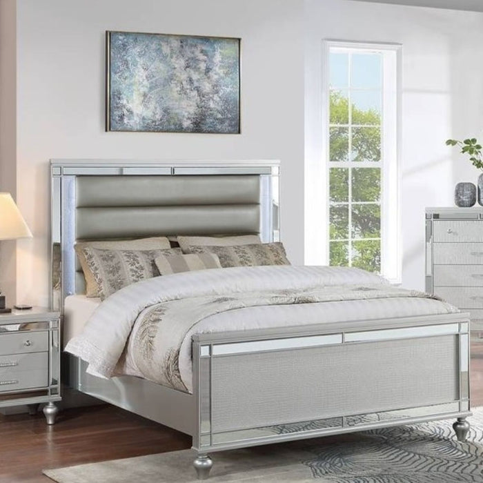Modern Bed With LED Lights And Glass Panels, 2 Nightstands Home Essentials