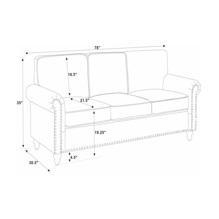 Sofa With Rolled Arms And Studs Trim - Brown Home Essentials