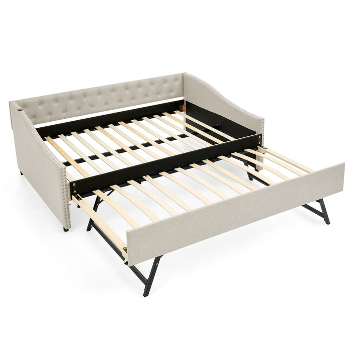 Upholstered Daybed With USB Charging & Pull Out Bed Home Essentials