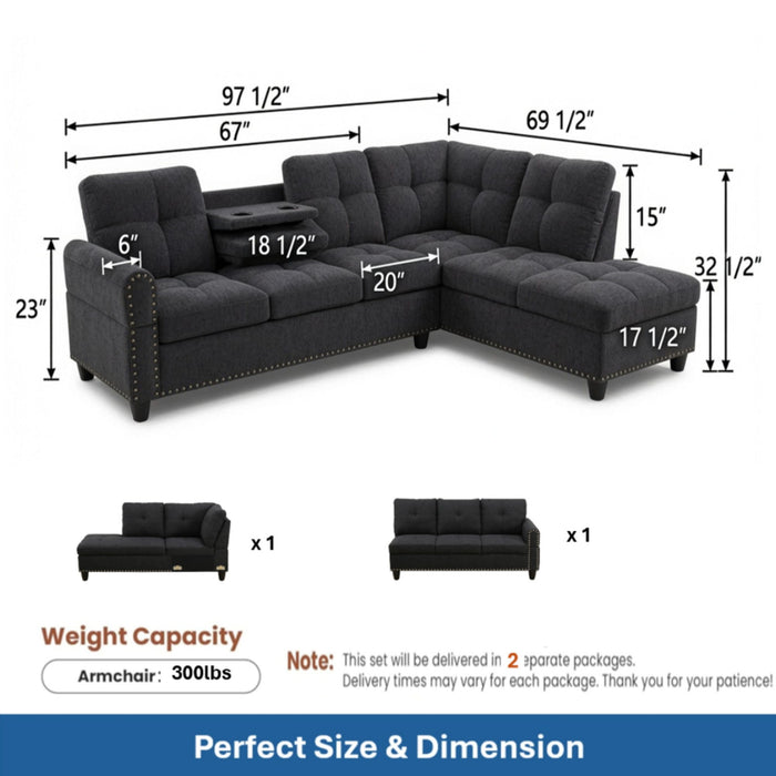 L - Shaped Sectional Sofa With Movable Left Chaise Home Essentials