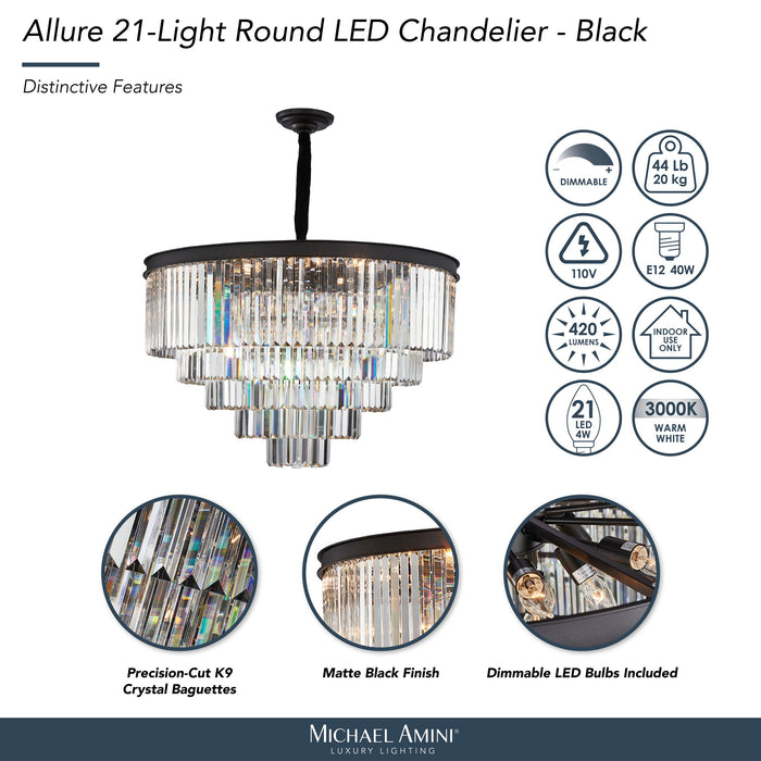 Michael Amini Lighting - Allure 21-Light Round Crystal Chandelier - Matte Black / Pearl Silver Michael Amini