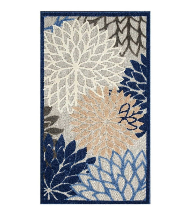 3' X 5' Floral Non Skid Indoor / Outdoor Area Rug - Blue