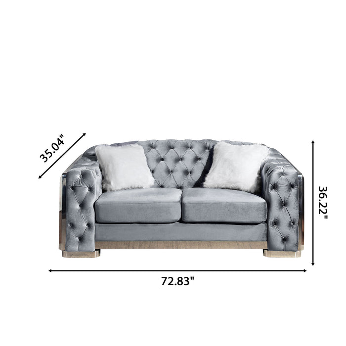 2 Seater Loveseat Sofa With Button Tufted Diamond Grid & 2 Pillows For Living Room Home Essentials