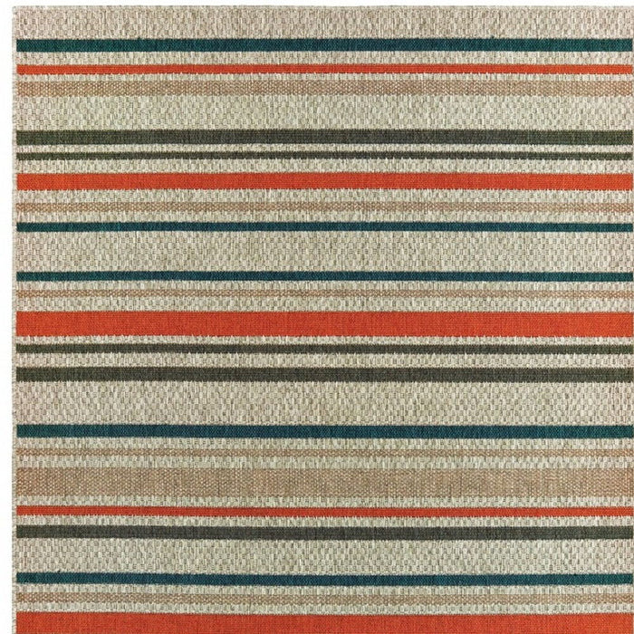 7' X 9' Striped Indoor / Outdoor Area Rug - Blue / Gray