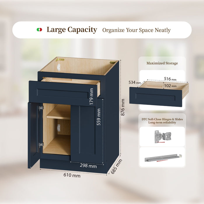 Shaker Base Cabinet With Soft-Close Drawer & Double Doors, Adjustable Shelf Home Essentials