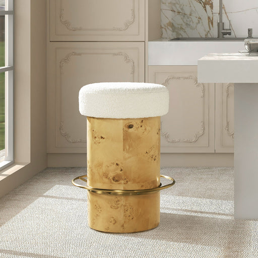 Nebula - Backless Round Upholstered Counter Stool With Burl - Ivory White Jennifer Taylor Home