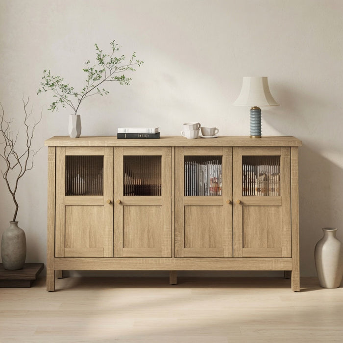 Buffet Cabinet With 4 Doors, Adjustable Shelves Handles - Natural Home Essentials