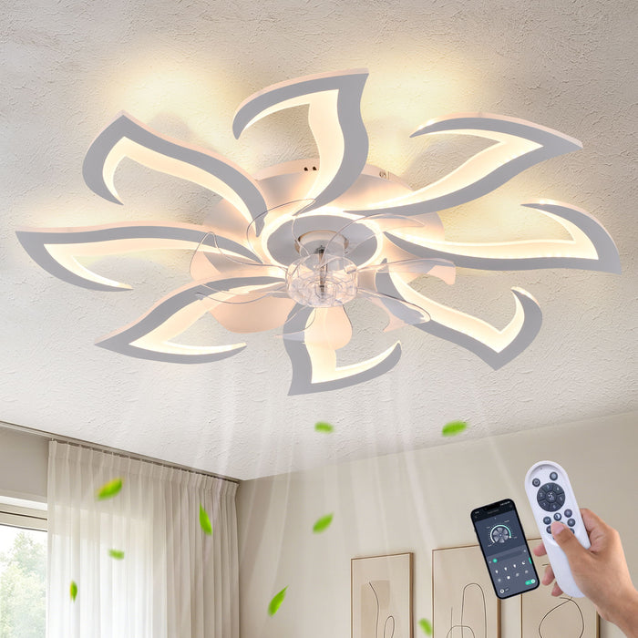 Flower Ceiling Fan With Remote Controlled LED Light, Flush Mount DC Motor Fan Daily Nest