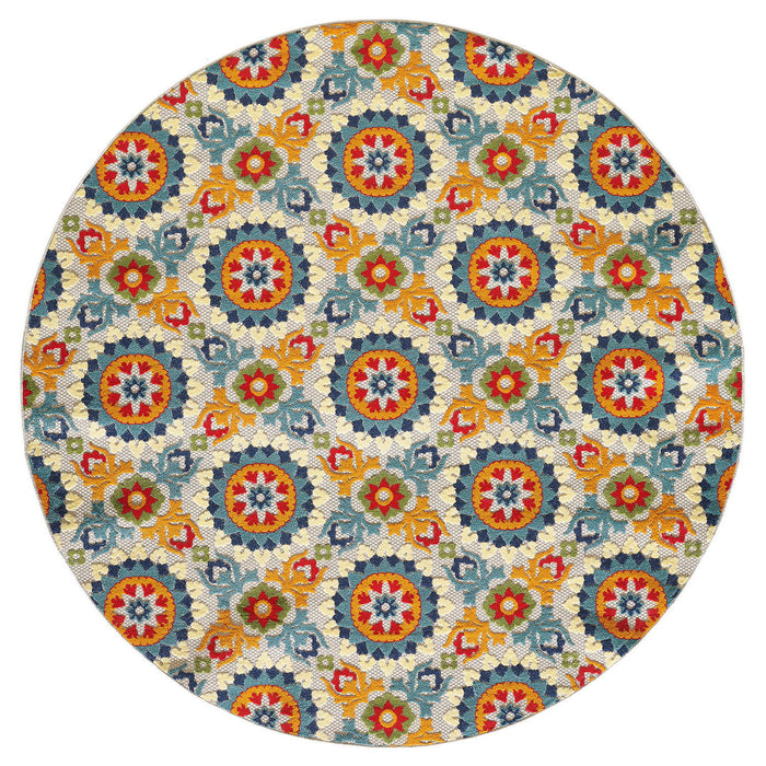 8' Round Round Moroccan Stain Resistant Indoor / Outdoor Area Rug - Orange / Ivory