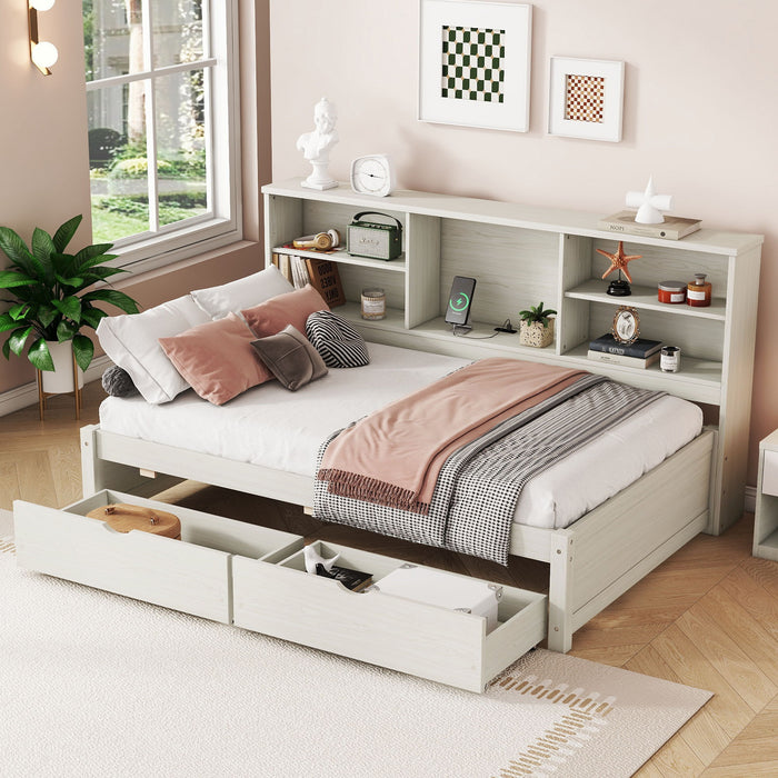 Bed Frame With Side Bookshelves, 2 Drawers, And Built In USB Port Home Essentials