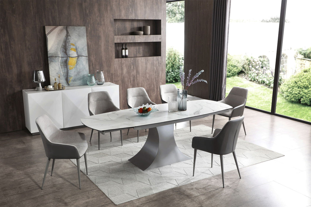 9035 - Marble Dining Table - White / Dark Gray Extravaganza Collection