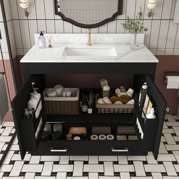 Bathroom Vanity Set, Fluted Cabinet, Soft Close Doors & Drawers - Black Home Essentials
