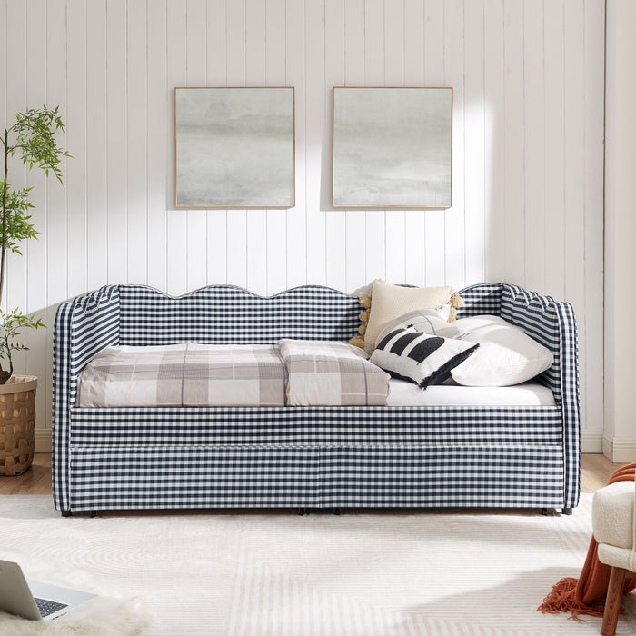Gingham Daybed With USB Charging Port, Wave-Shaped Design Home Essentials