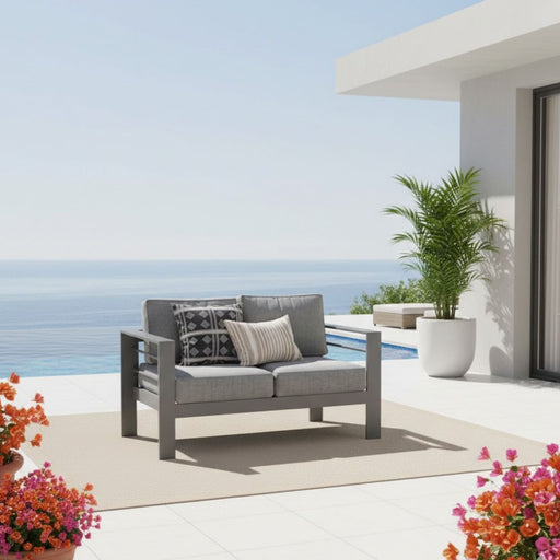 All Weather Patio Loveseat With Thick Cushions - Gray / Gray Home Essentials