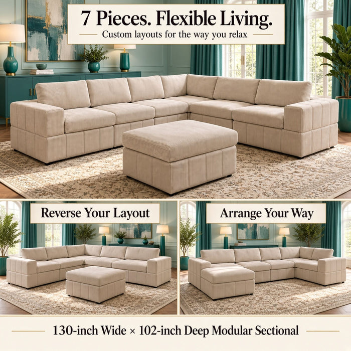 Oversized Modular Sectional Sofa, Reversible With Ottoman Home Essentials