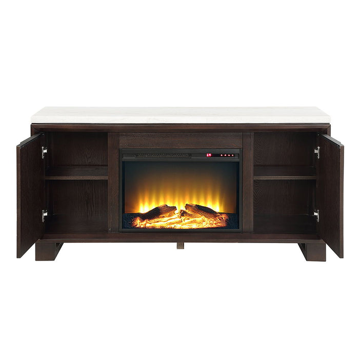 Edwyn - Server With Fireplace - Natural Marble Top & Espresso ACME
