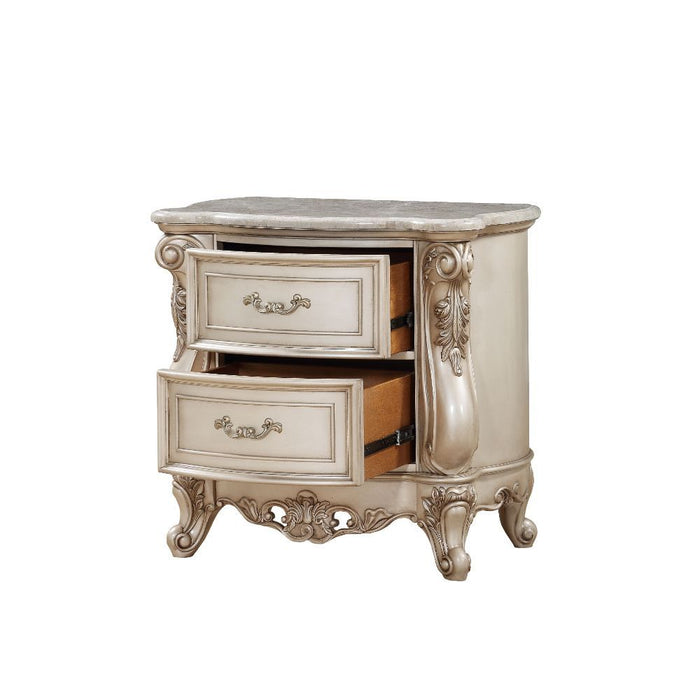 Gorsedd - Nightstand With Marble Top - Marble Top & Golden Ivory ACME