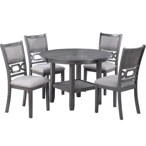5 Piece Dining Set With Storage Shelves Round Table And Upholstered Side Chairs - Gray Home Essentials