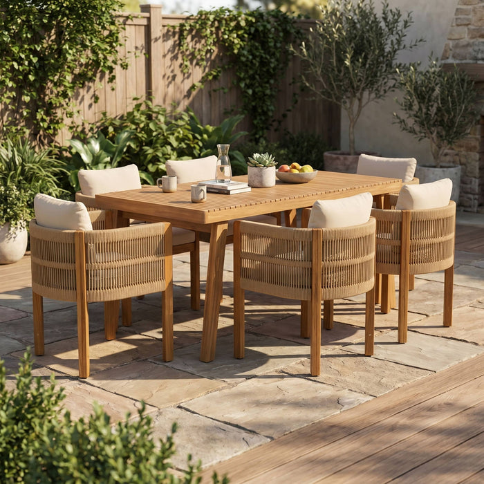 7 Piece Outdoor Dining Set With Table And Chairs - Beige / Brown Noble House
