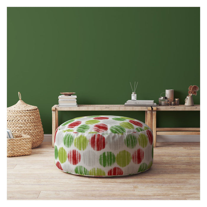 Cotton Round, Polka Dots Pouf Ottoman - Green / White