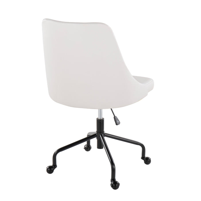 Marche Contemporary Adjustable Office Chair With Casters In Black Metal And White Faux Leather By Lumisource