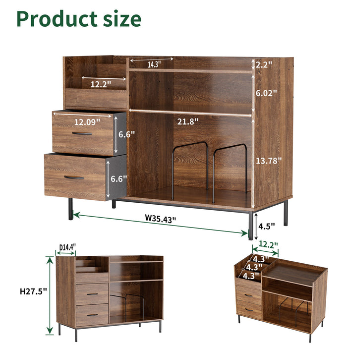 Eco-Friendly Vinyl Record Player Stand With Flip-Top Storage, Media Console With Dual Outlets And Dustproof Drawers Home Essentials