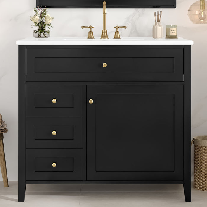 Bathroom Vanity With Sink, 3 Drawers & Cabinet With Adjustable Shelves Hearth and Haven