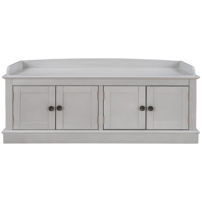 Storage Bench With 4 Doors And Adjustable Shelves, Shoe Bench With Removable Cushion For Living Room, Entryway Hearth and Haven