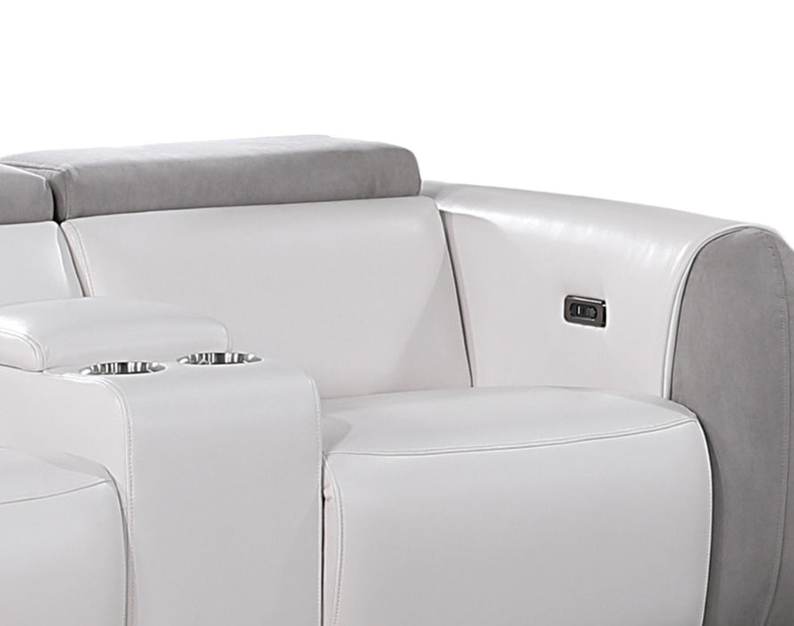 Faux Leather And Microfiber Power Reclining Loveseat With Storage - Gray White And Silver