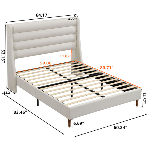Modern Upholstered Platform Bed With Wave Shaped Headboard Home Essentials