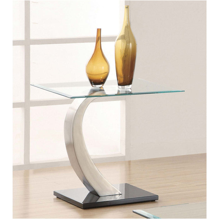 Terrell - Satin Rectangular Glass Top End Table - Silver Furniture Max