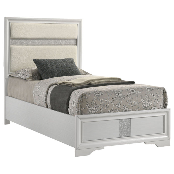Panel Bed With Padded Headboard And Glittering Accent Stripes Furniture Max