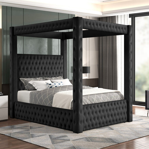 Modern 4 Poster Bed With Tufted Headboard And Footboard Home Essentials