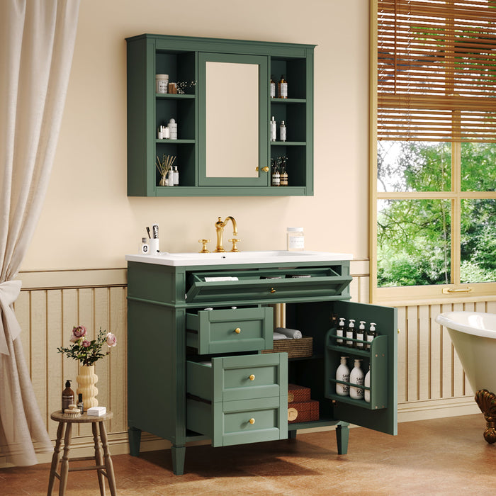 Bathroom Vanity With Mirror Cabinet, Storage Cabinet With 2 Soft Closing Doors And 4 Drawers, Undermount Sink