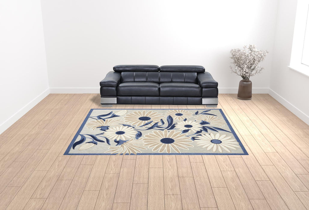 9' X 12' Floral Stain Resistant Non Skid Area Rug - Gray / Blue