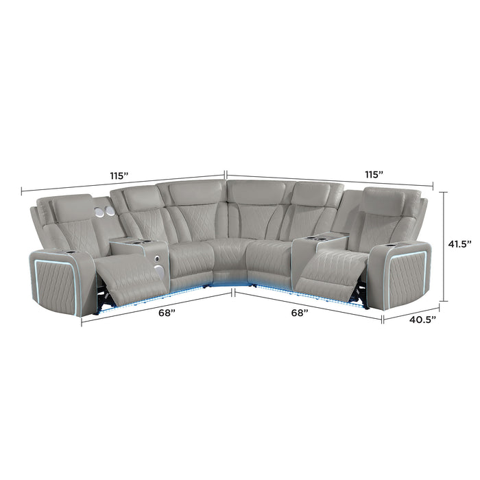 Electra - Power Recliner Sectional Sofa With Power Headrests, Console Loveseats, Wedge, LED Light Strip, Speakers Matrix Furniture Group