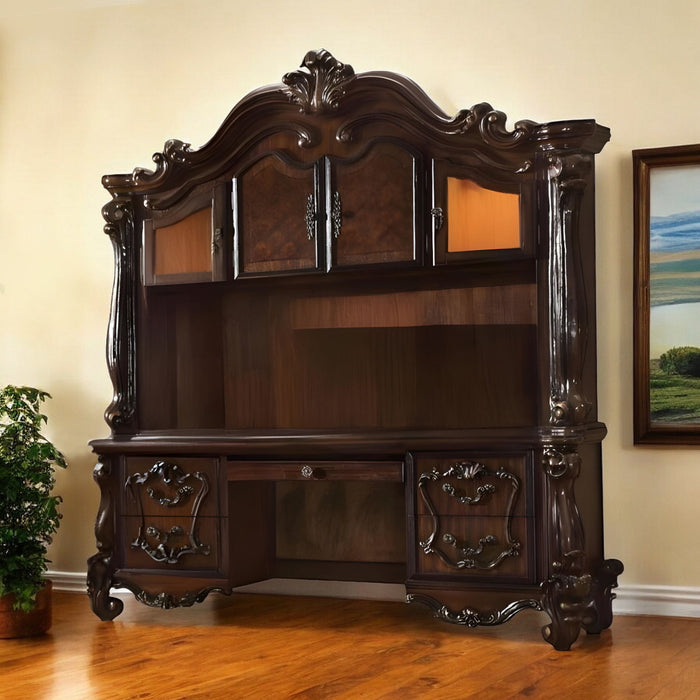 Wood Peninsula Credenza Desk With Four Cabinets Three Drawers - Dark Brown