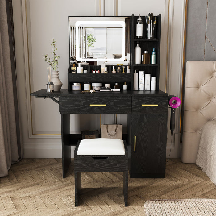 Vanity Desk With LED Mirror Lights And Charging Outlet Home Essentials