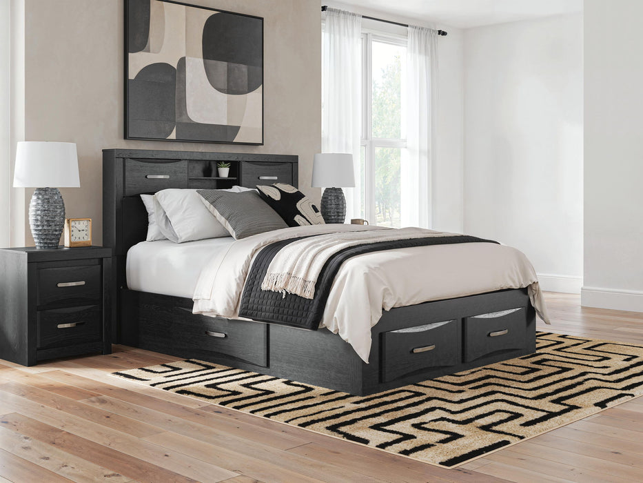 Stabotta - Queen Bookcase Bed With Storage Footboard And 2 Under Bed Storage Units - Black Signature Design by Ashley®