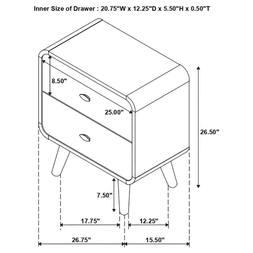 2 Drawer Nightstand - Walnut Furniture Max