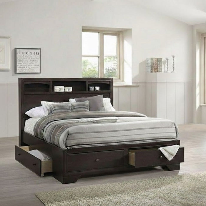 Queen Size Bed With Storage Drawers And Headboard - Brown Mix Home Essentials