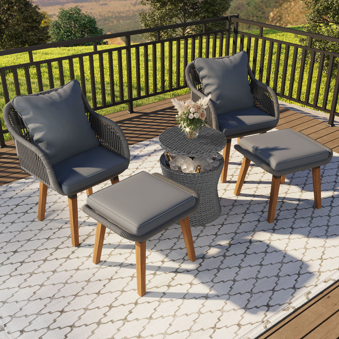 K&K 5 Pieces Patio Furniture Chair Sets, Patio Conversation Set With Wicker Cool Bar Table, Ottomans, Outdoor Furniture Bistro Sets For Porch, Backyard, Balcony, Poolside Gray