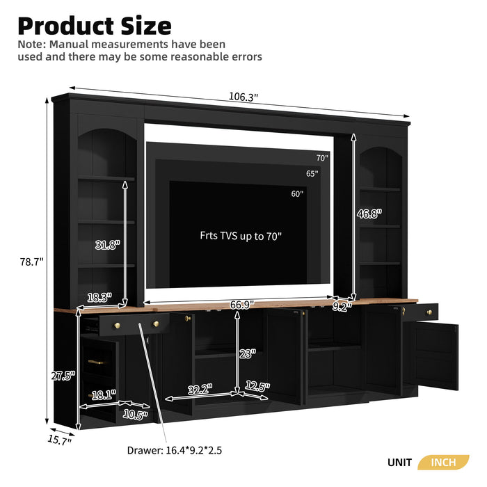 Arched Entertainment Center Wall Unit With Bookshelf, Retro Large TV Stand Hearth and Haven