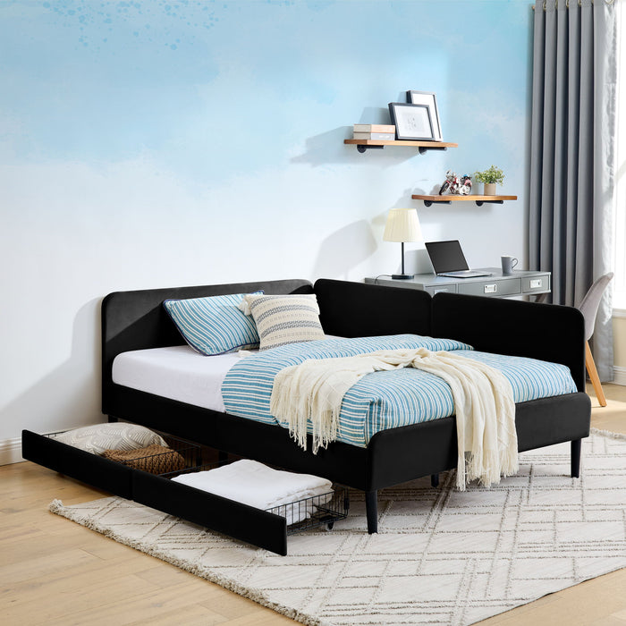 Upholstered Platform Bed Frame With 2 Storage Drawers And Adjustable Sofa Bed Home Essentials