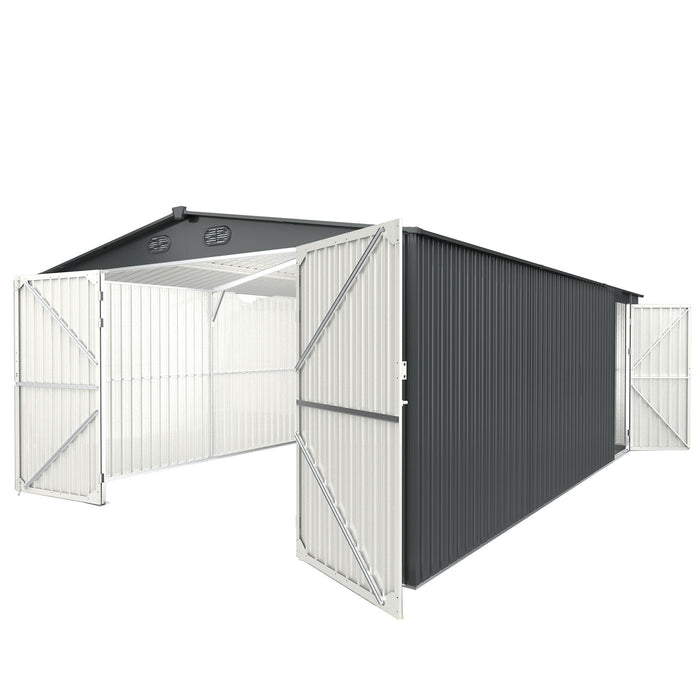 Industrial - 20' x 13' Heavy Duty Metal Garage Shed - Dark Gray Daily Nest