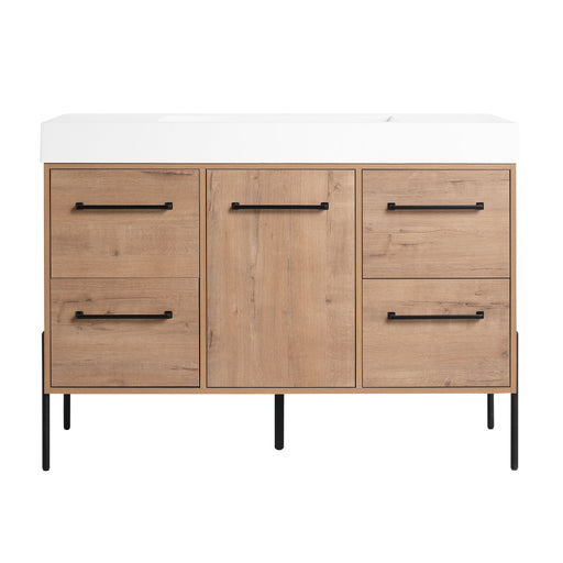 48" Freestanding Bathroom Vanity With Sink, Soft Close Cabinet Doors, 4 Drawers - Imitative Oak Home Essentials