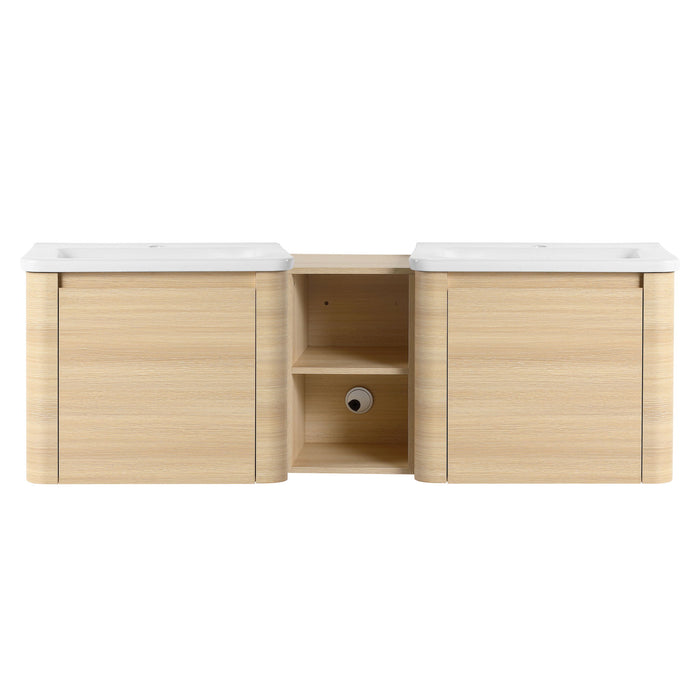 Wall Mounted Bathroom Vanity With Sink And Storage Shelves, Soft Close Doors Home Essentials