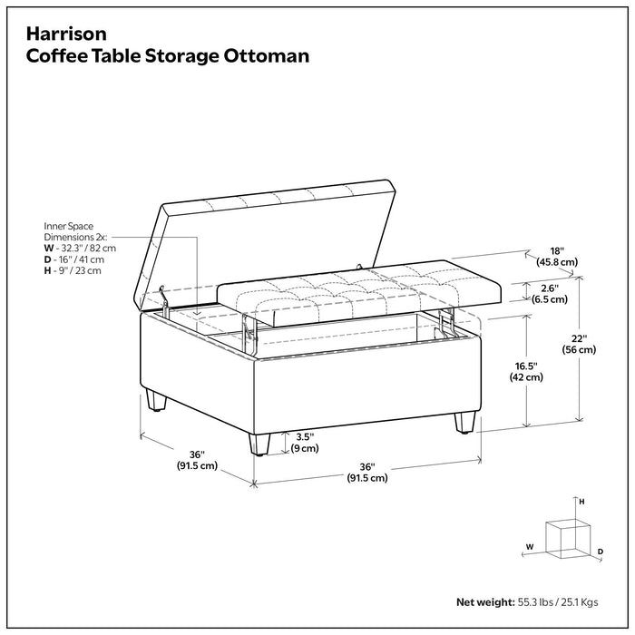 Harrison - Upholstered Coffee Table Storage Ottoman Simpli-Home